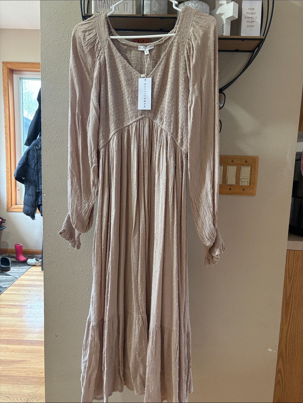 Baltic Born Dusty Taupe Maxi Dress with Smocked Bodice